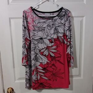 Susan Graver Pink and Black Floral Blouse
